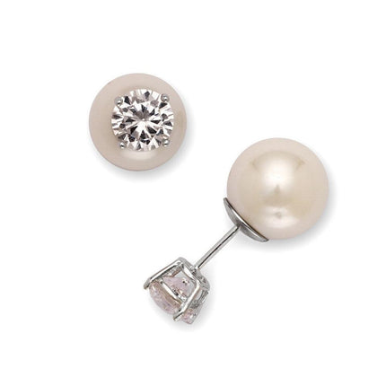 Sterling Silver 10mm Simulated White Pearl Earrings ,