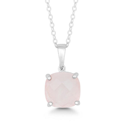 Sterling Silver 10mm Square Rose Quartz Pendant ,