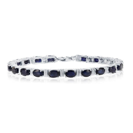 Sterling Silver 12.3cttw Sapphire Gem; 6x4mm Oval Bracelet ,