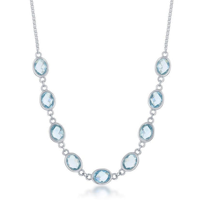 Sterling Silver 14.1cttw Blue Topaz Ovals; Linked Necklace ,