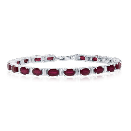 Sterling Silver 14.64cttw Ruby Gem Oval Bracelet, 7" ,