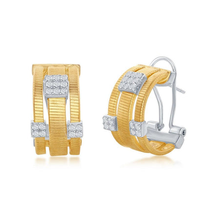Sterling Silver 14K Gold Plated CZ Earrings ,