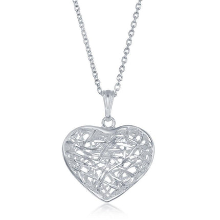 Sterling Silver 17 Inch Open Diamond Cut Heart Necklace ,