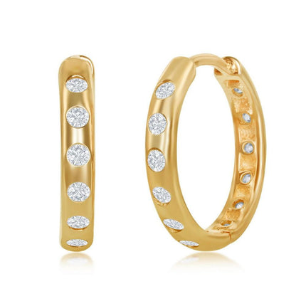 Sterling Silver 18mm CZ Hoop Earrings - Gold Plated ,