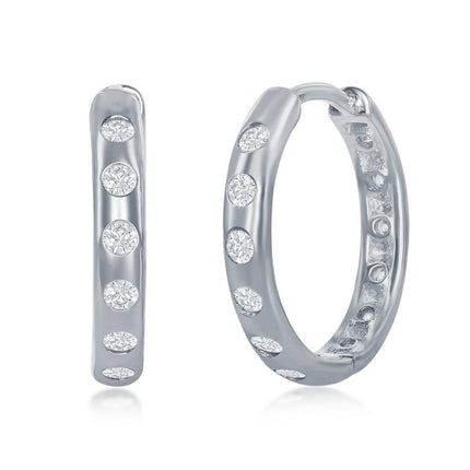 Sterling Silver 18mm CZ Hoop Earrings ,