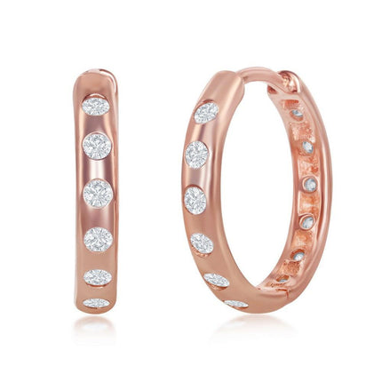 Sterling Silver 18mm CZ Hoop Earrings - Rose Gold Plated ,