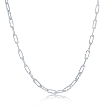 Sterling Silver 2.8mm Paper Clip Linked Chain - Rhodium Plated ,