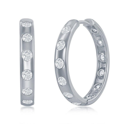Sterling Silver 25mm CZ Hoop Earrings ,