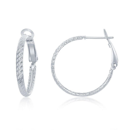 Sterling Silver 25mm Diamond-Cut Hoop Earrings ,