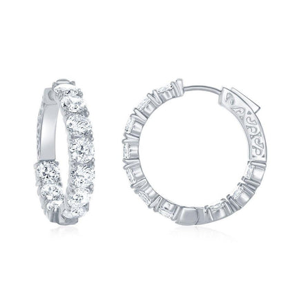 Sterling Silver 29mm x 5mm CZ Hoop Earrings ,