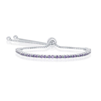 Sterling Silver 2mm Amethyst CZ 'February Birthstone' Bracelet ,