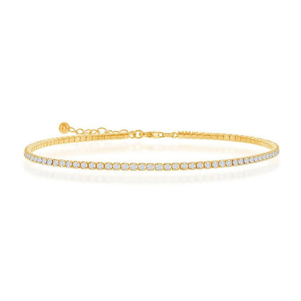Sterling Silver 2mm CZ Tennis Anklet - Gold Plated ,