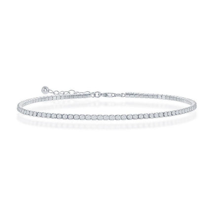 Sterling Silver 2mm CZ Tennis Anklet ,