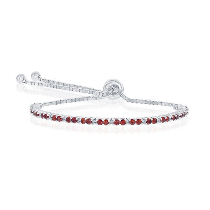 Sterling Silver 2mm Garnet CZ 'January Birthstone' Bolo Bracelet ,