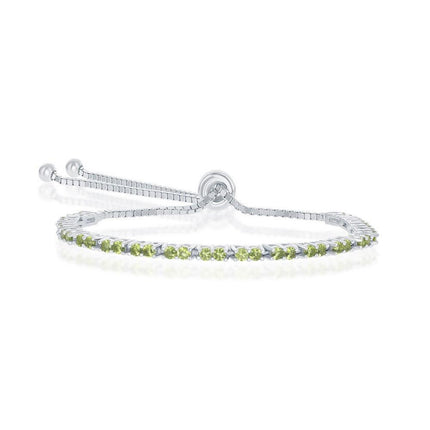 Sterling Silver 2mm Peridot CZ 'August Birthstone' Bolo Bracelet ,