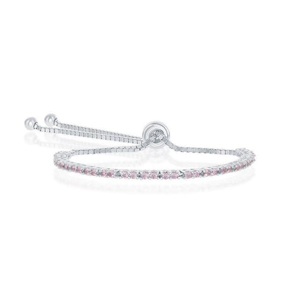 Sterling Silver 2mm Pink CZ 'October Birthstone' Tennis Bracelet ,
