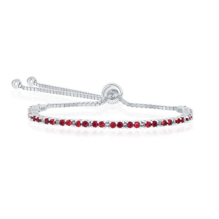 Sterling Silver 2mm Ruby CZ 'July Birthstone' Adjustable Bracelet ,