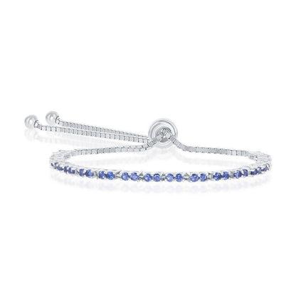 Sterling Silver 2mm Sapphire CZ 'September Birthstone' Bracelet ,