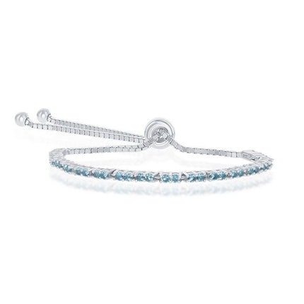 Sterling Silver 2mm Swiss Blue CZ 'December Birthstone' Bracelet ,
