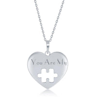 Sterling Silver 2PC; Puzzle Piece Necklace Set - 16+2 Inch You Are My Heart; 14+2 Puzzle Piece ,