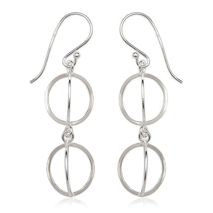 Sterling Silver 3 Dimensional Double Circle Earrings ,