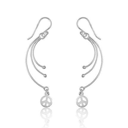 Sterling Silver 3 Lines with Peace Sign Earrings ,
