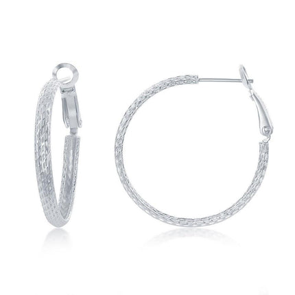 Sterling Silver 30mm Diamond-Cut Hoop Earrings ,