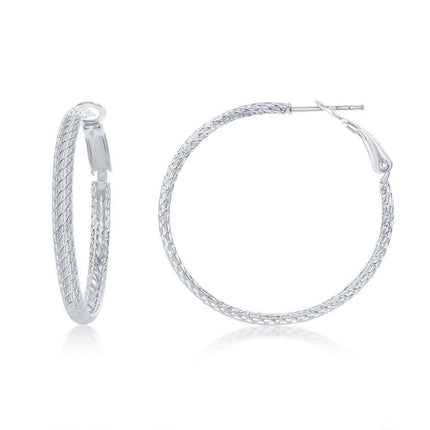 Sterling Silver 35mm Diamond-Cut Hoop Earrings ,