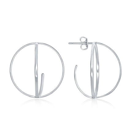 Sterling Silver 3D Open Round Earrings ,