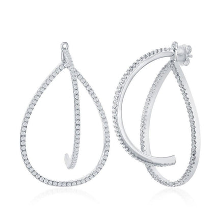 Sterling Silver 3D Teardrop CZ Earrings ,