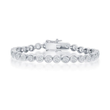 Sterling Silver 3mm Bezel-Set Round CZ Tennis Bracelet, 7" ,