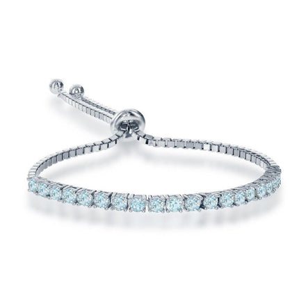 Sterling Silver 3mm Blue Topaz Half Tennis Style Adjustable Bolo Bracelet ,