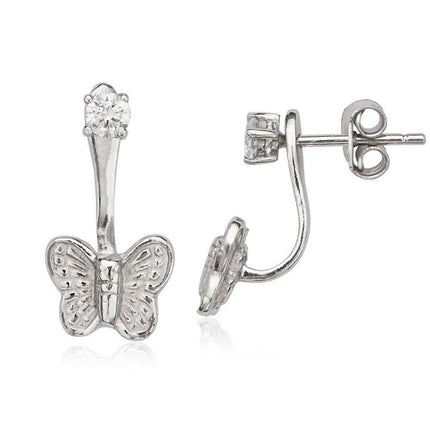 Sterling Silver 3mm CZ with Back Butterfly Earrings ,