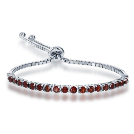 Sterling Silver 3mm Garnet Half Tennis Style Bolo Bracelet ,