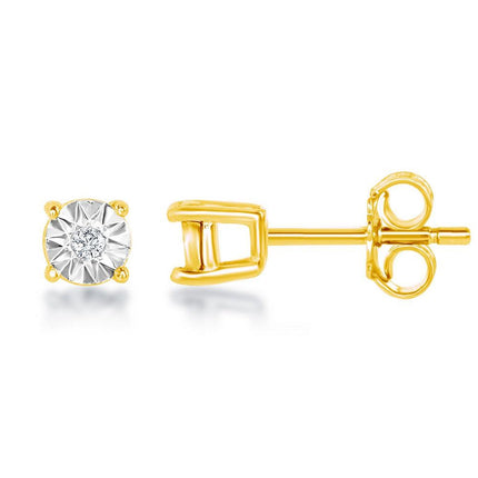 Sterling Silver 3mm Gold Plated Diamond Stud Earrings ,