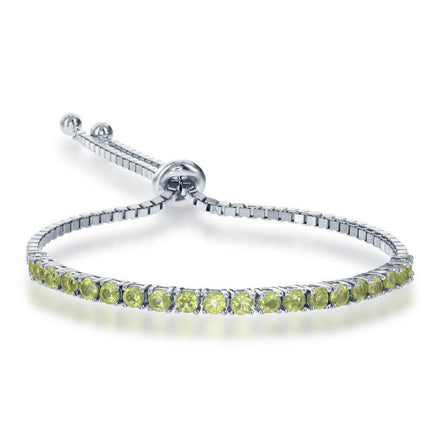 Sterling Silver 3mm Peridot Half Tennis Style Bolo Bracelet ,