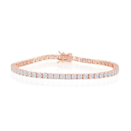 Sterling Silver 3mm Prong-Set Round CZ Tennis Bracelet - Rose Gold Plated ,