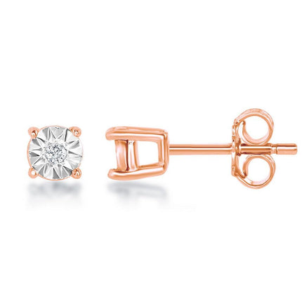 Sterling Silver 3mm Rose Gold Plated Diamond Stud Earrings ,