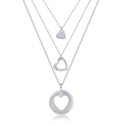 Sterling Silver 3PC Generation-Hearts Necklace Set - 18+2 Inch Grandma 16+2 Inch Mom; 14+2 Daughter ,