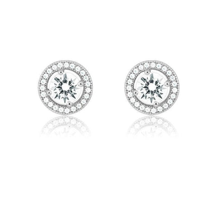 Sterling Silver 48 Stones Center Circle Earrings ,