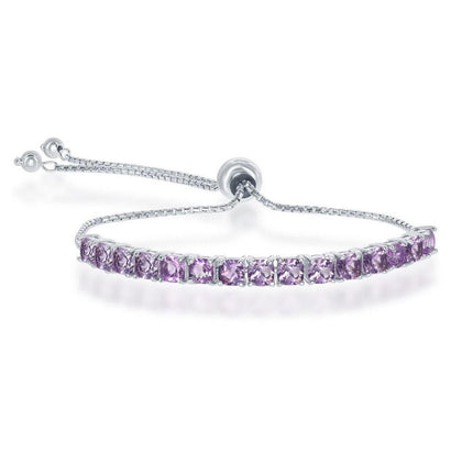 Sterling Silver 4mm Amethyst Adjustable Tennis Bolo Bracelet ,