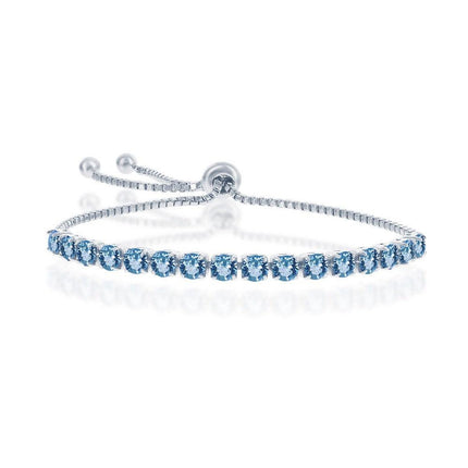 Sterling Silver 4mm Aquamarine "March" Swarovski Element Bracelet ,