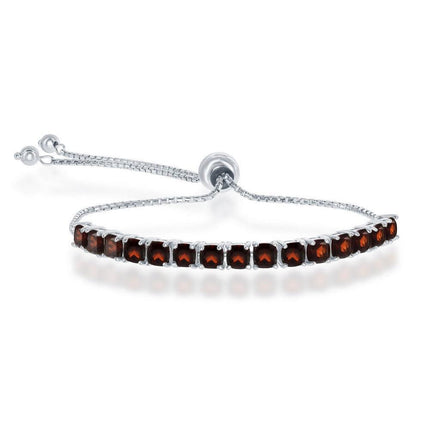 Sterling Silver 4mm Garnet Adjustable Tennis Bolo Bracelet ,