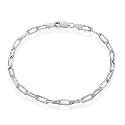Sterling Silver 4mm Paper Clip Bracelet - Rhodium Plated ,