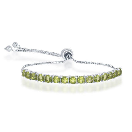 Sterling Silver 4mm Peridot Adjustable Tennis Bolo Bracelet ,