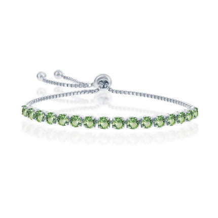 Sterling Silver 4mm Peridot "August" Swarovski Element Bracelet ,