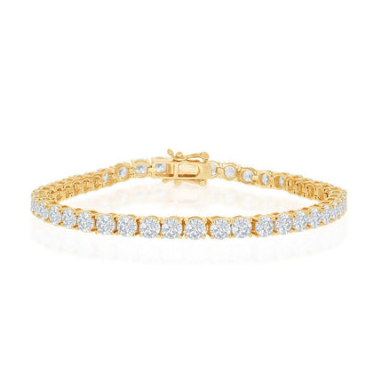 Sterling Silver 4mm Prong-Set Round CZ Tennis Bracelet - Gold Plated ,
