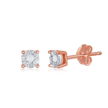 Sterling Silver 4mm Rose Gold Diamond Earrings ,