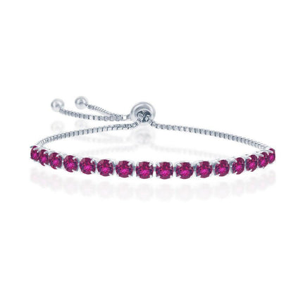 Sterling Silver 4MM Ruby July Swarovski Element Adjusatble Bolo Bracelet ,