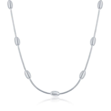 Sterling Silver 4mm Snake and Oval Beads Chain, 24" ,